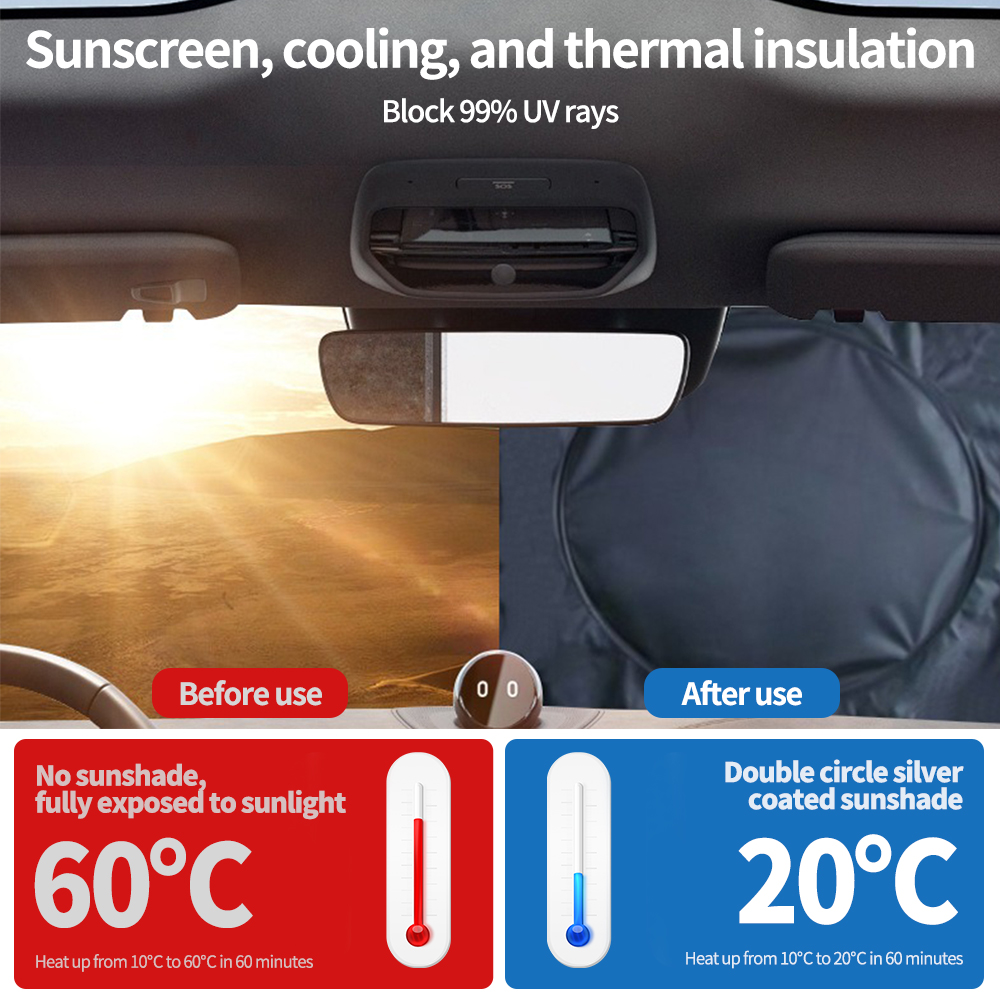 Pára-sol do carro guarda-sol pára-brisa dianteiro do carros com 360 ° Pára-sol de carro com alça dobrável de rotação para proteção externa de verão