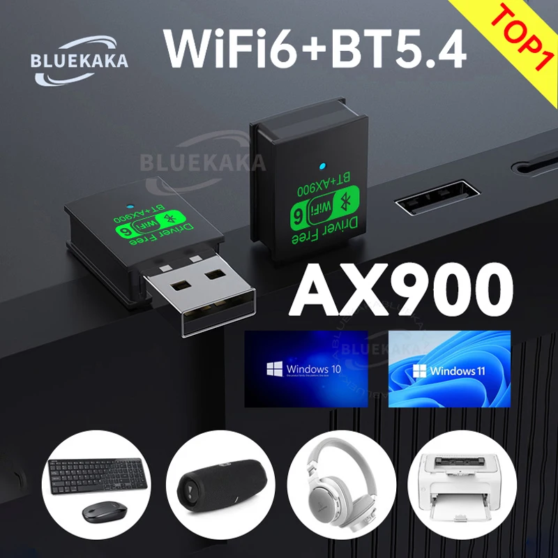 Nowy adapter USB Bluetooth 5.4 900 Mb/s, bezprzewodowy odbiornik audio, sterownik nadajnika, darmowy WiFi6 do komputerów PC/laptopów z systemem Windows 11/10, klawiatura/mysz dwuzakresowa AX900