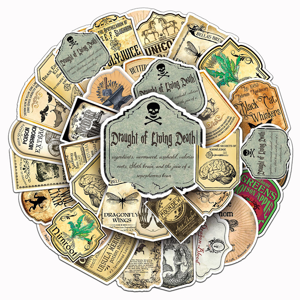 10/30/50pcs Vintage Magic Potion Label Stickers Horror Halloween Sticker Decorative Bottle Window Notebook Luggage Decals Toys