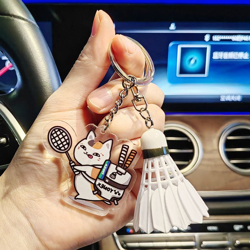 YONEX การ์ตูนกระเป๋าแบดมินตันพวงกุญแจแฟชั่นน่ารักไม้เทนนิสกระเป๋าเป้สะพายหลังพวงกุญแจอะคริลิคจี้คู่ของขวัญ