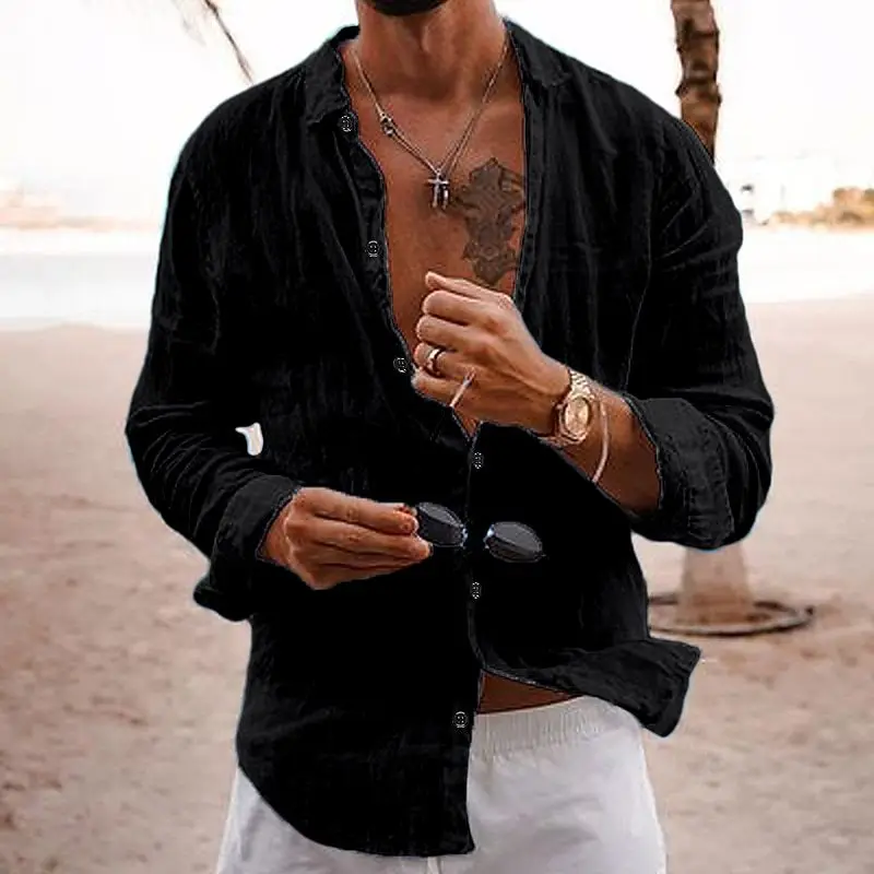 Nueva camisa de primavera y otoño para hombre, cárdigan informal cómodo de algodón con solapa, Tops de manga larga con un solo pecho a rayas