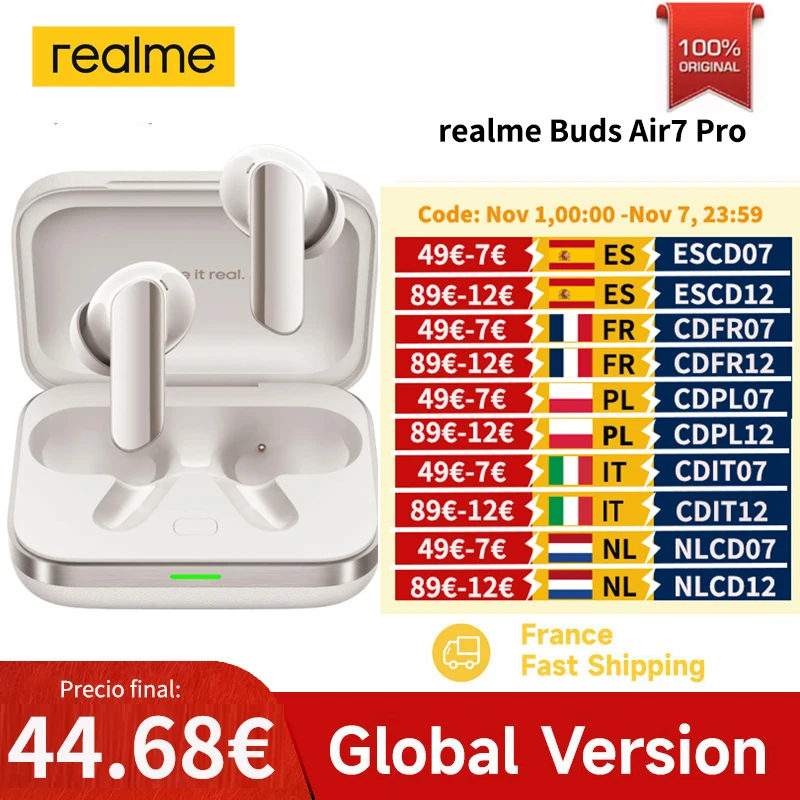 Global Version realme Buds Air 7 pro 53 dB Diepzee Ruisonderdrukking AI Gelijktijdige interpretatie LHDC 5.0 Bluetooth 5.4