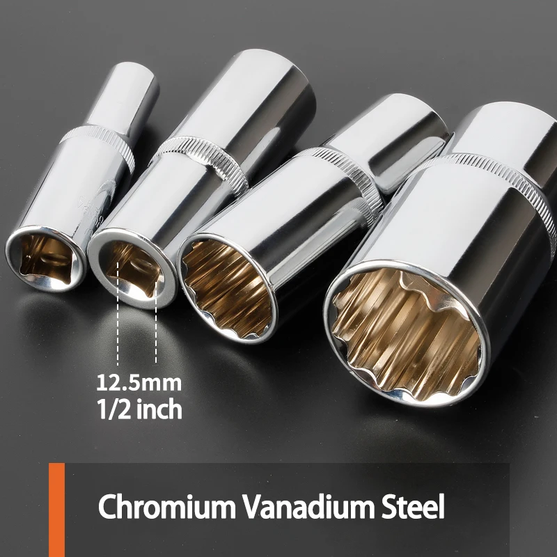 1pcs 12 Point 78mm Mirror Deep Socket Head 1/2 Drive Torx Bit Ratchet Wrench Adapter Tool Part 8-32mm Car Repair tools