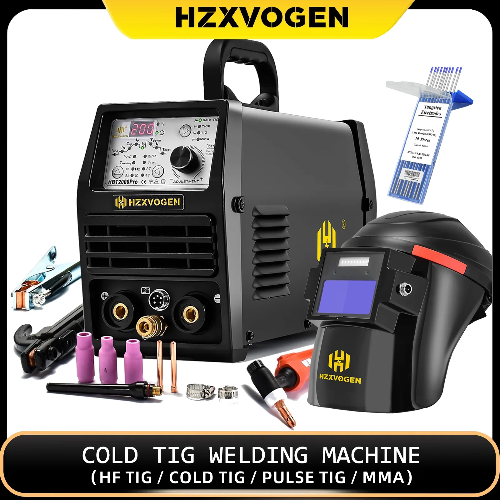 HZXVOGEN Kalt-WIG-Schweißgerät HBT2000PII 200A Pulse 1-900ms Einstellung WIG HF WIG Spot WIG ARC Stick Welder soldadora tig