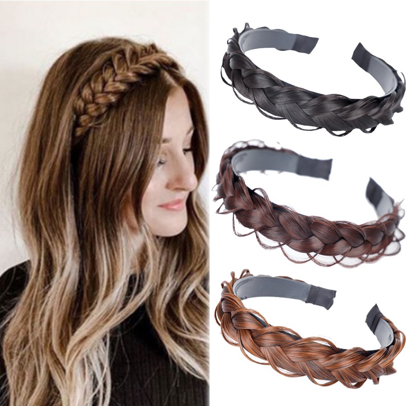 ผู้หญิงวิกผมสังเคราะห์ Twist ถักผมแฟชั่น Braids อุปกรณ์เสริมผมผู้หญิงโบฮีเมียนธรรมชาติแถบคาดศีรษะยืดสําหรับงานปาร์ตี้