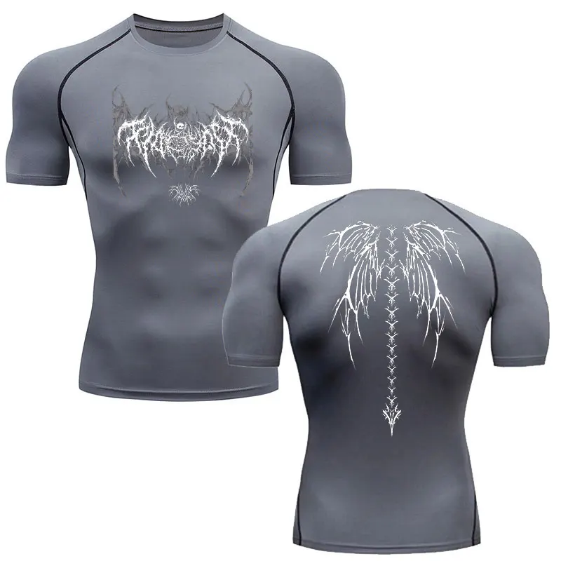 Y2K เสื้อผู้ชายฟิตเนส GYM Skeleton กีฬาเสื้อยืด Rashguard Tops TEE Quick DRY เสื้อยืดแขนสั้นสําหรับชาย