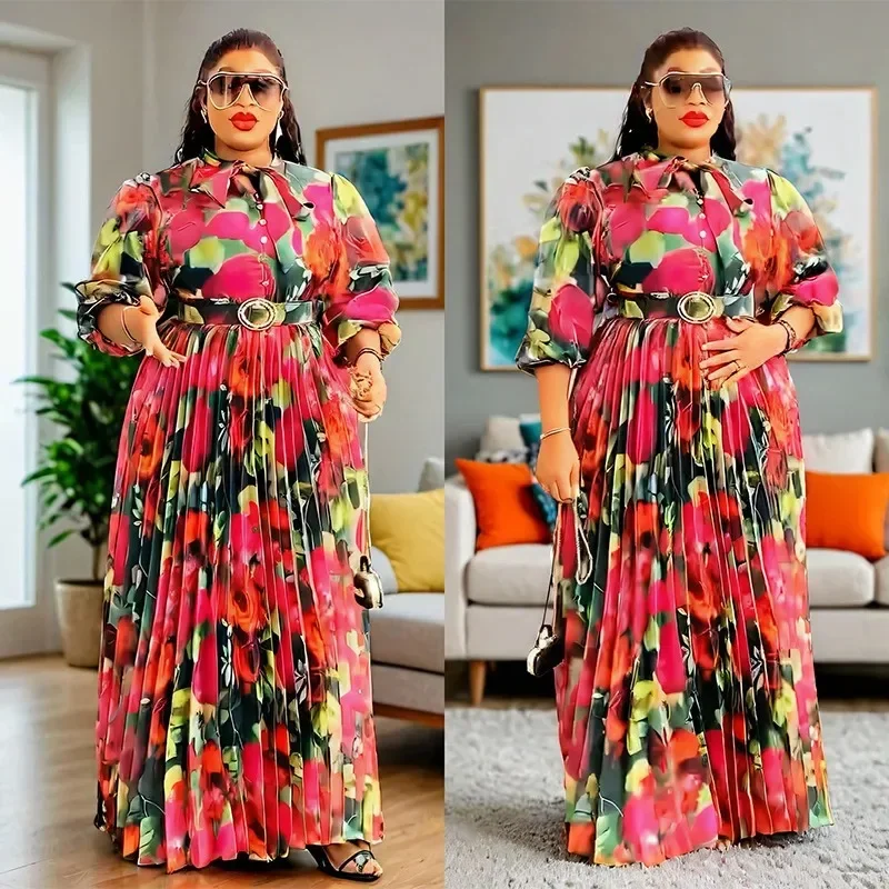 PLUS ขนาดแอฟริกันพิมพ์ฤดูใบไม้ร่วง Elegant แอฟริกัน 3/4 ชุดราตรียาว Maxi ชุด Dashiki แอฟริกันเสื้อผ้า