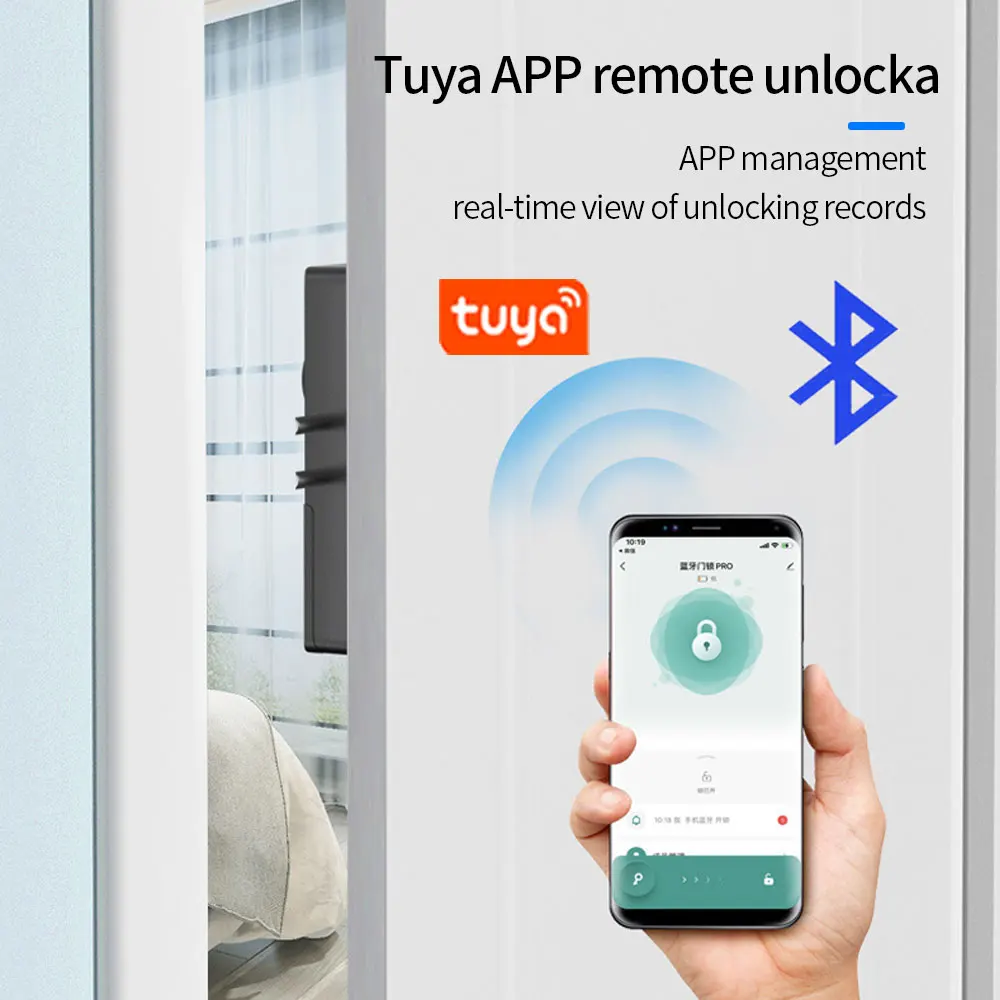 Cerradura Invisible para interiores con Bluetooth, aplicación inteligente Tuya, para puerta de madera, electrónica, tarjeta IC 13,56, compatible con puerta de enlace a Wifi