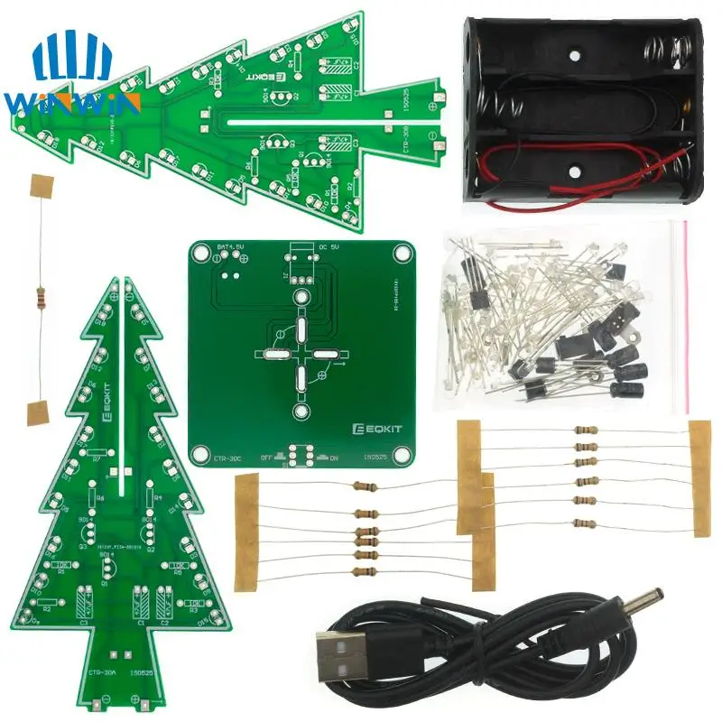 Kit de bricolaje LED de árbol de Navidad 3D tridimensional, Kit de circuito de Flash LED rojo/verde/amarillo, Suite electrónica divertida