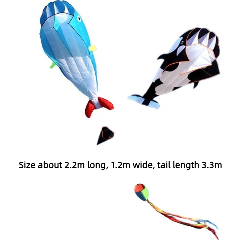 2.2m Large Whale/Dolphin Kite Good Flying Single Line Soft Kite Long Tail 100 Meter Kite Line Plastic Flying Toy