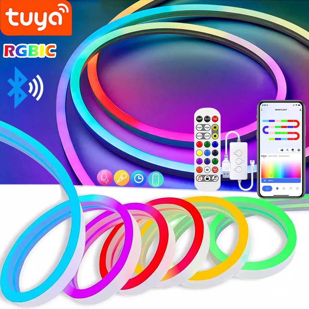TUYA Neon-LED-Streifenlichter, 5 V, Neon-Lichtschlauch, 72 LEDs/m, Silikon mit Musik-Synchronisierung, RGBIC, Dreamcolor-Jackungsstreifenband für Zimmer