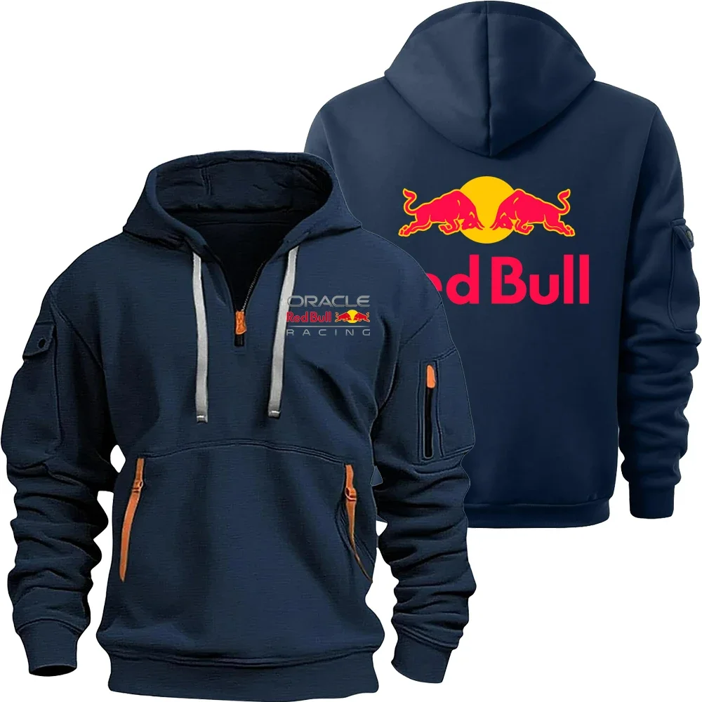 Red Bull Logo equipo de carreras de motocicletas hombres media cremallera Sudadera con capucha primavera otoño sudadera masculina 2025 nueva moda pulóver ropa Tops