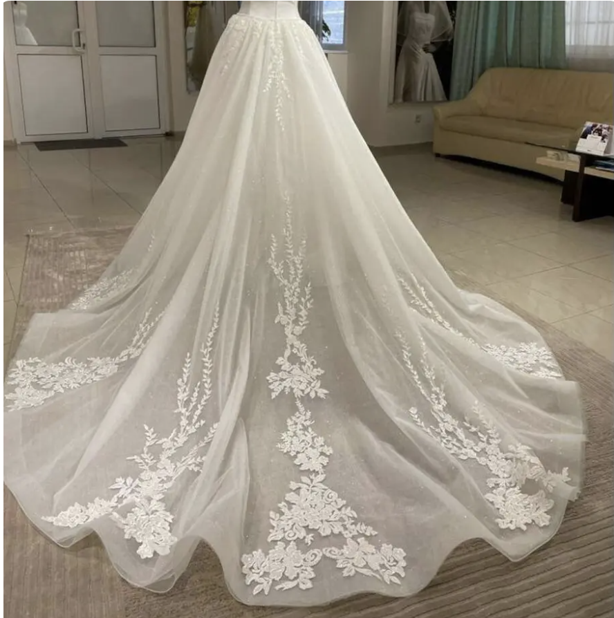 Spitze Applikationen Glitzer abnehmbare Hochzeit Zug Shinny abnehmbaren Rock für Kleider Boho Braut Überrock