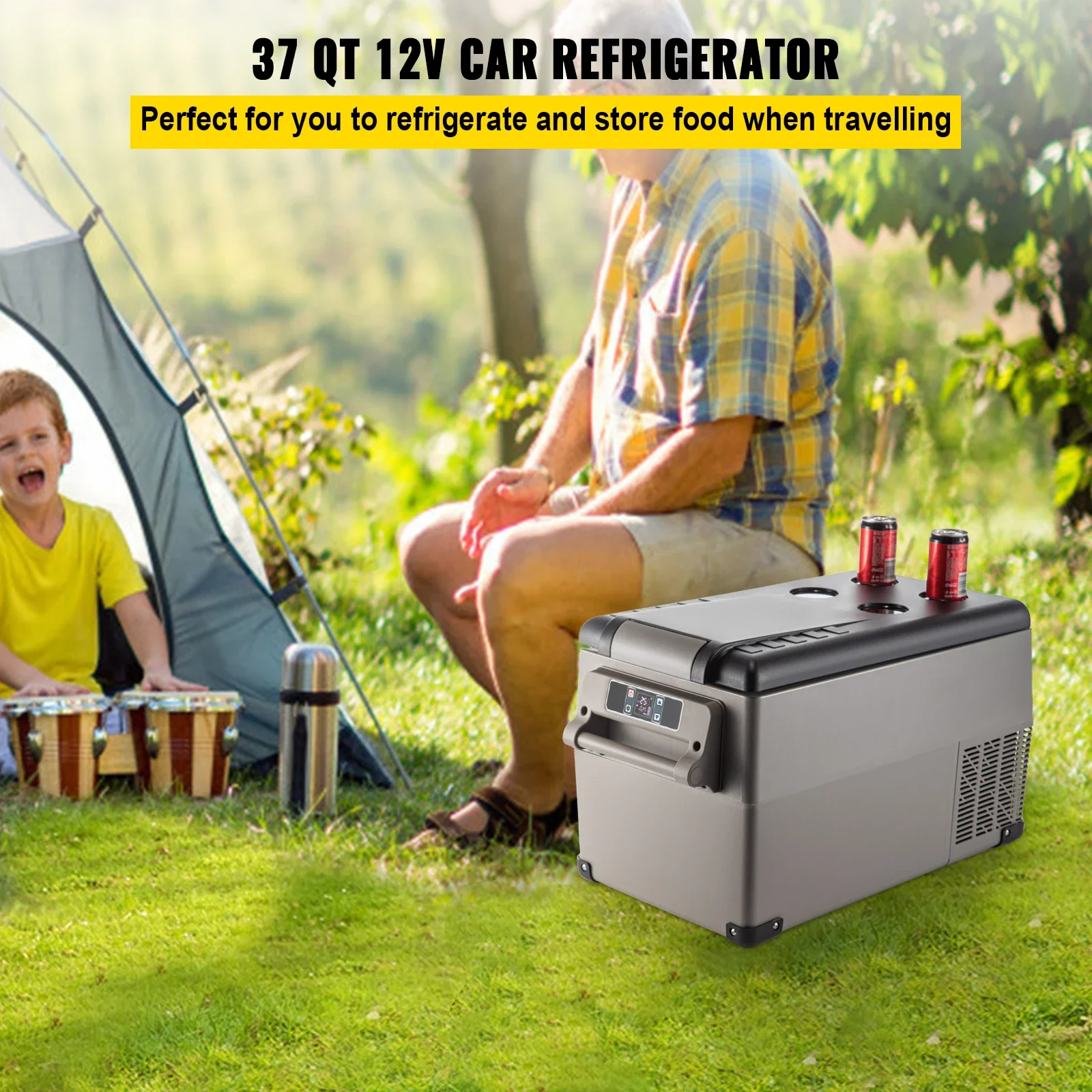 VEVOR 35L Auto-Kühlschrank, Mini-Kühlschrank mit Gefrierfach, tragbarer Kompressorkühler mit LED-Anzeige für Camping, Fahrzeug, Auto, LKW, Wohnmobil, Boot