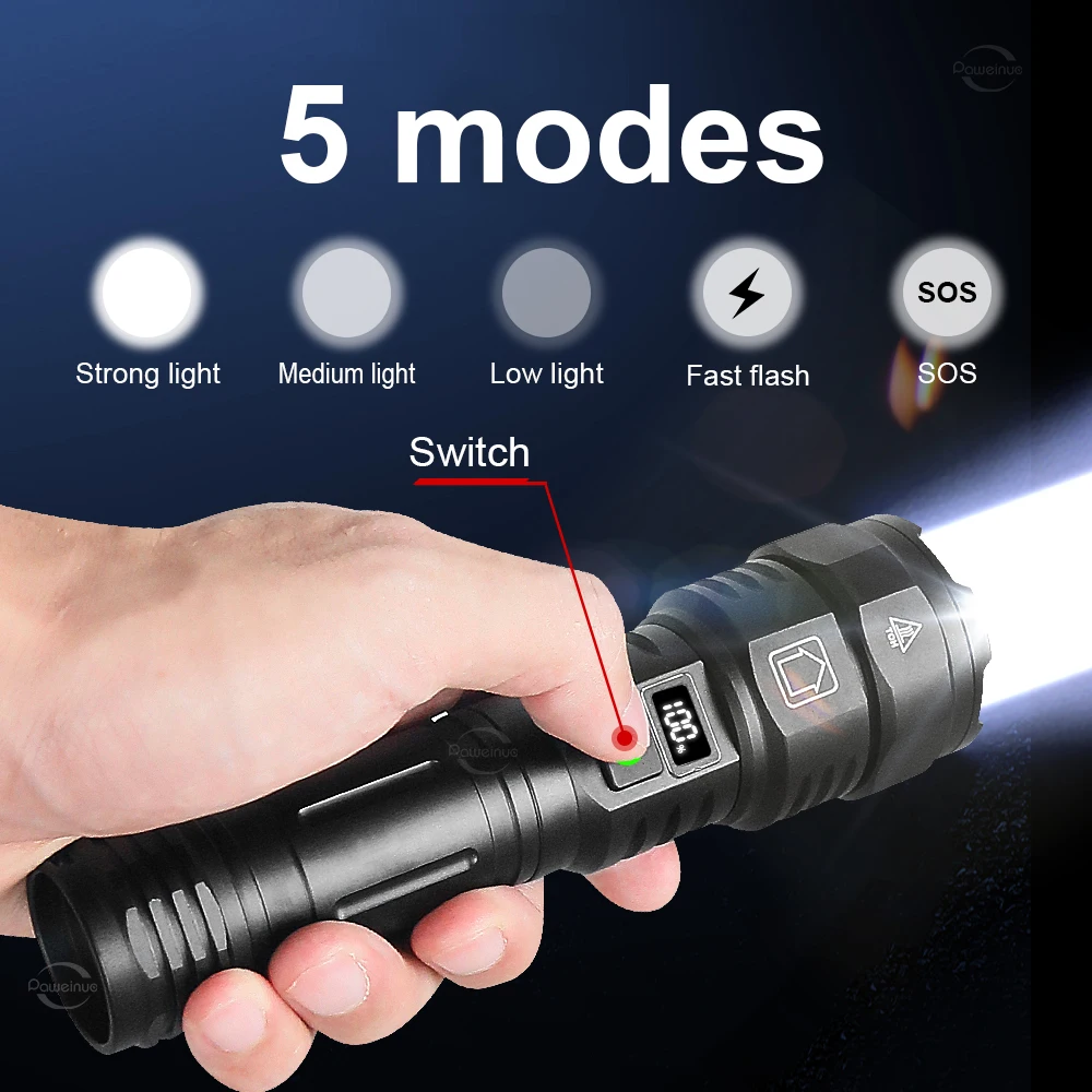 2024 linterna más potente linterna Led recargable superbrillante 6000000LM linternas tácticas de largo alcance Zoom Camping Lantren
