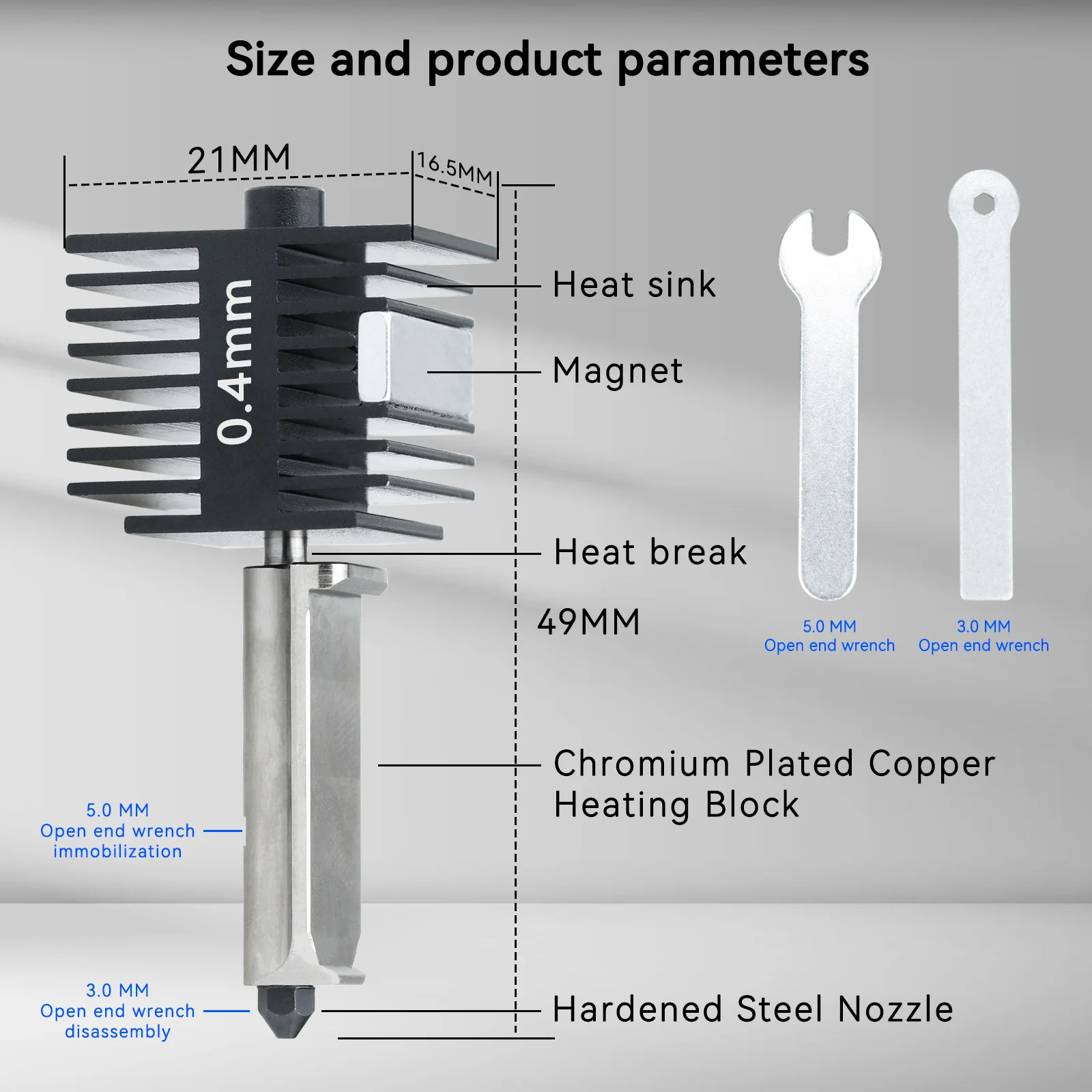 For Bambu Lab A1 mini Hotend Kit 0.2/0.4/0.6/0.8MM Nozzle Hardened steel For Bambu Lab A1 Nozzles Assembly 3D printer Hotend