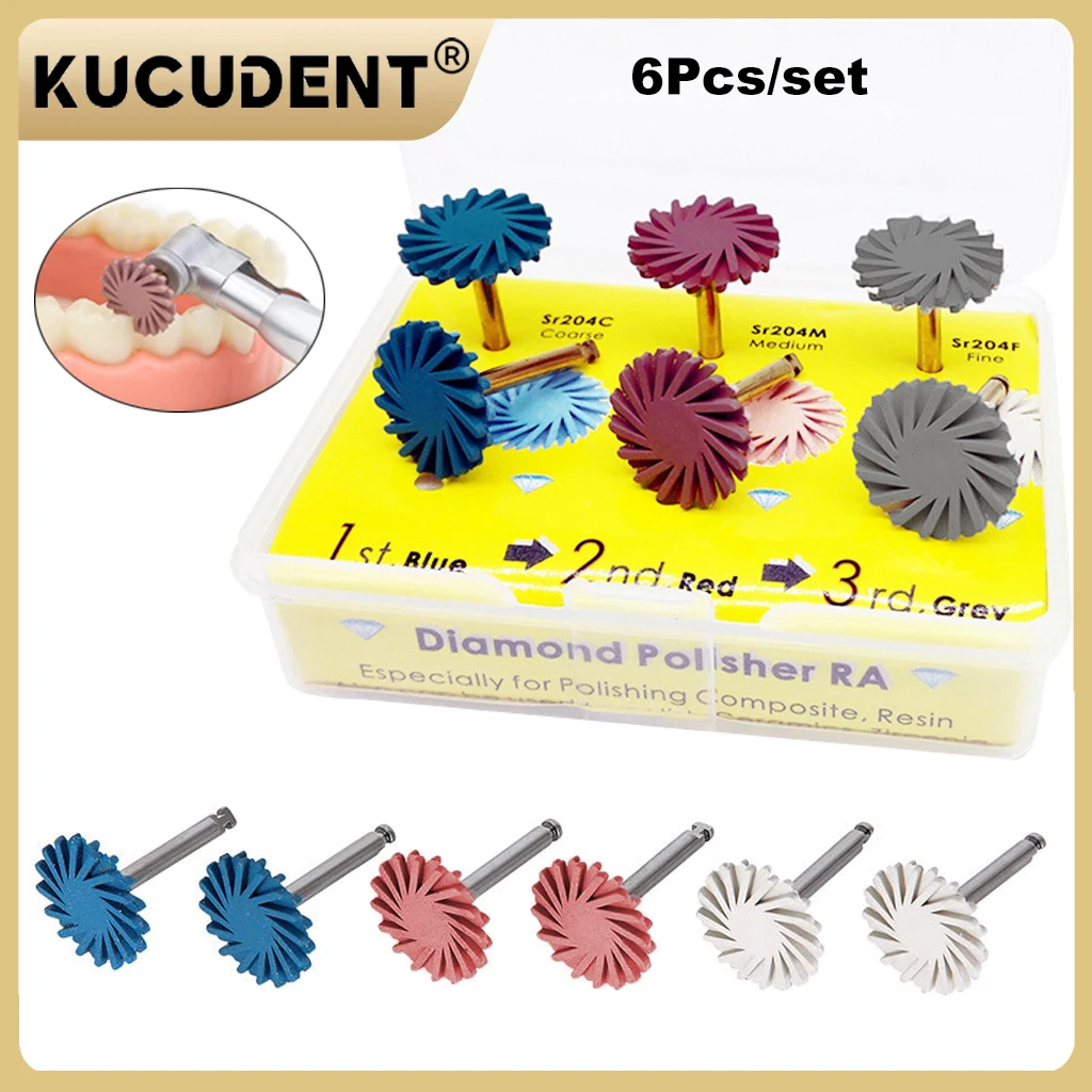 6 sztuk/1 opakowanie Dental kompozytowe żywiczne tarcze polerskie gumowa polerka RA koło spiralna elastyczna szczotka polerowanie diamentowe wiertła systemowe