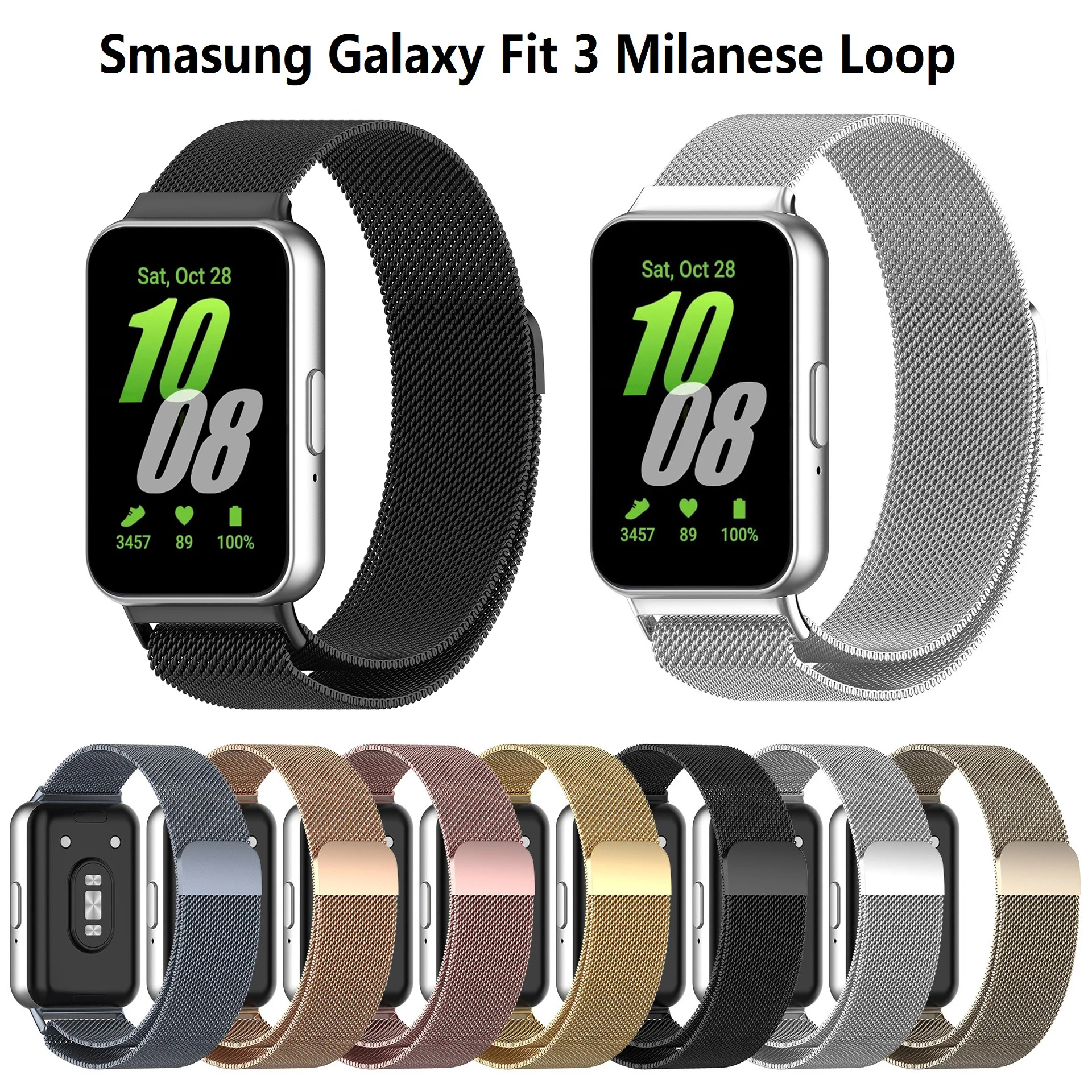 Correa de bucle milanés para Samsung Galaxy Fit 3, Correa de acero inoxidable, Correa magnética Galaxy Fit3, accesorios de Correa