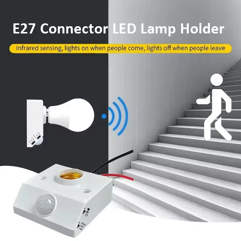 Smart 110-240V 100W PIR Induction Infrared Motion Sensor E27 LED Lamp Base Holder With Light Control Switch Bulb Socket Adapter