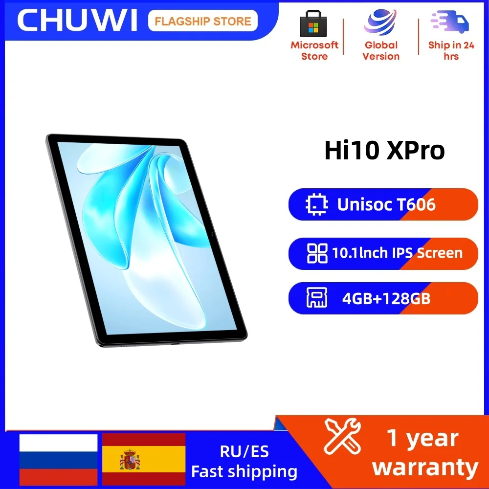 CHUWI Hi10 XPro 4GB RAM 128GB ROM 10.1" Tablet 4G LTE Widevine L1 Unisoc T606 Tablets PC 2.4G/5G Wifi Android 13 7000mAh Battery