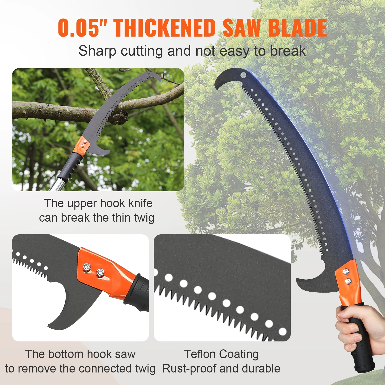 VEVOR Manual Pole Saw 7.3-27 ft Extendable Tree Pruner Manual High Branches Trimmer w/ 8 Handles for Pruning Palms and Shrubs
