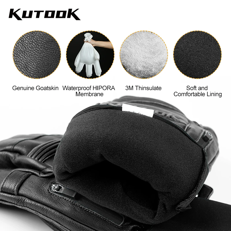 Kutook-男性と女性のための革製屋外スキーグローブ,暖かいサーマルおよび防水ミトン