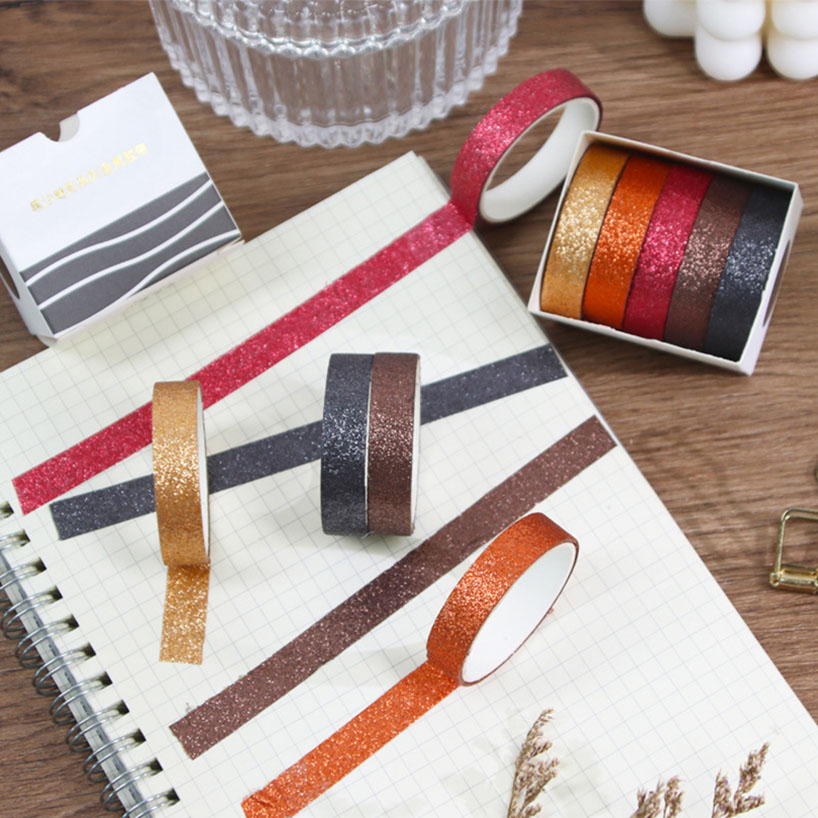 5 ロールグリッター和紙テープセットスクラップブッキング装飾粘着テープアルバムわしたテープ文具ジャーナル用品基本的なマスキングタ