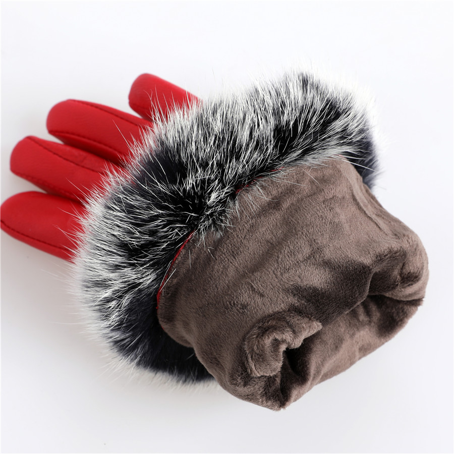 ใหม่มาถึงขายส่งผู้หญิงหนังSheepskinจริงถุงมือกระต่ายขนสัตว์Cuffsหญิงขี่จักรยานถุงมืออุ่นขนแกะซับ