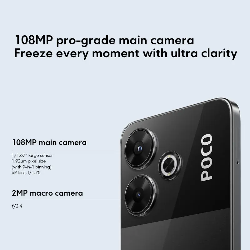 POCO M6 Smartphone versión Global Helio G91 Ultra 108MP cámara principal 33W carga rápida 5030mAh batería 6,79 "90Hz pantalla NFC