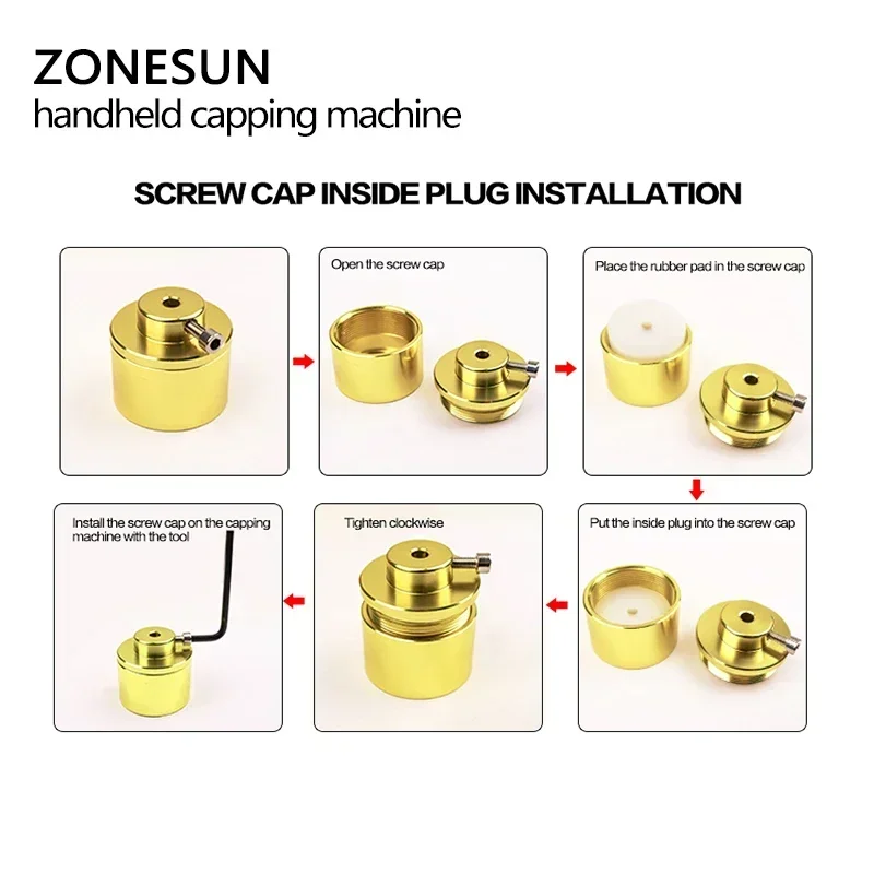 ZONESUN Hướng Dẫn Sử Dụng Chai Đóng Nắp Máy Cầm Tay Chai Nắp Vặn (10-30MM) Vít Capper Máy Hàn Miệng Túi