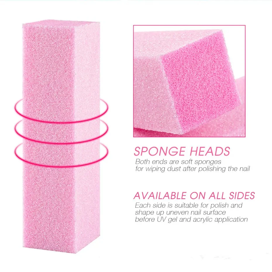 สีชมพู Buffing Sanding Files บล็อก Pedicure ทําเล็บมือฟองน้ําเล็บบัฟเฟอร์ Grindig ขัดไม่มีเจ็บเล็บเครื่องมือ