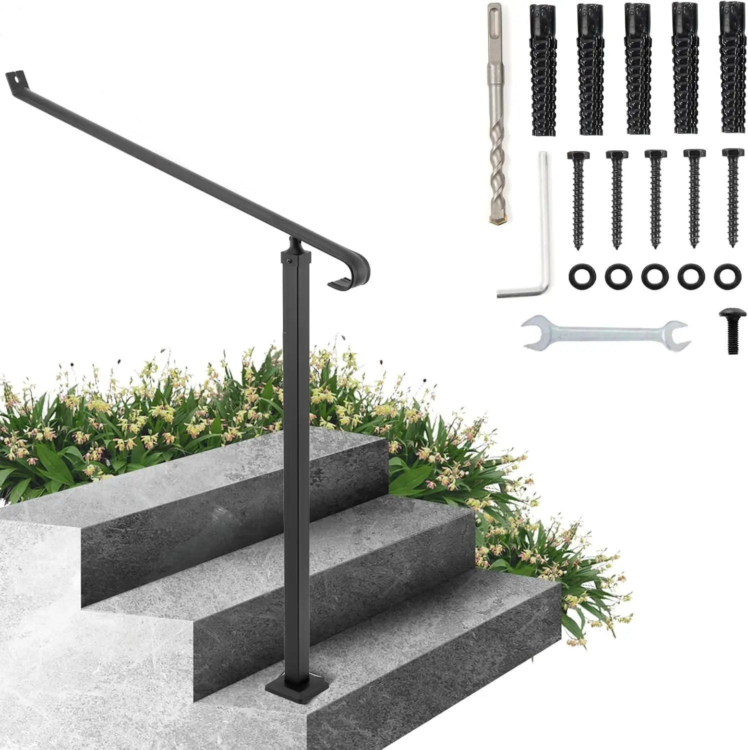Handrails for Outdoor Steps 2-3 Step Railings Wrought Iron Handrail Stair Railings for Steps Black Iron Railings