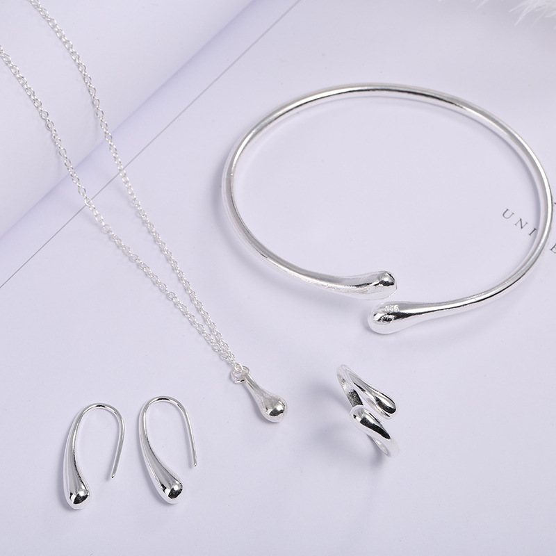 5-teiliges Set mit gebogenen Bohnen-Wassertropfen-Ohrringen für Damen, Halskette, Armband, Ring, Hochzeit, Bankett, Party, Urlaub, Geschenke-8127