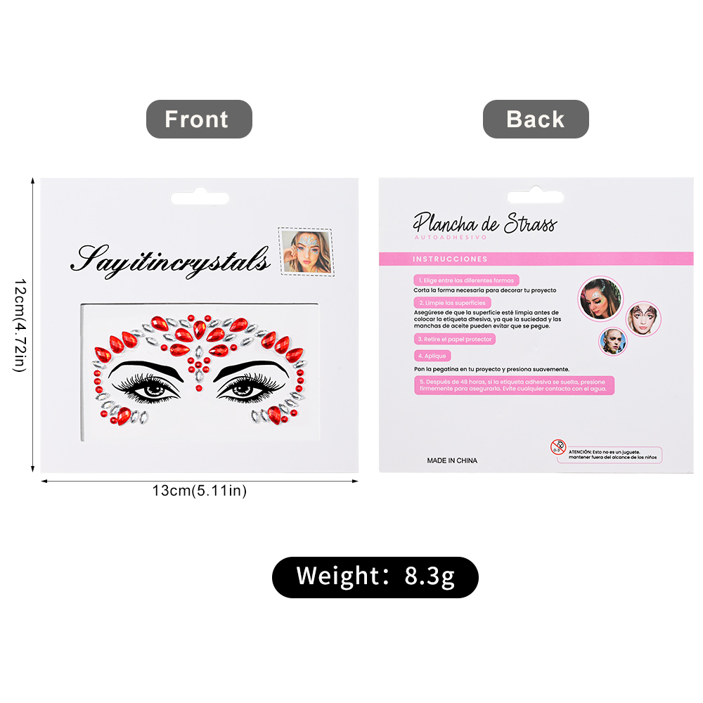 5 ピースダイヤモンドフェイスステッカー子供のための混合スタイルカラフルなグリッタークリスタルフェイスデカール 3D 自己粘着フェイスラインストーン小型サイズ