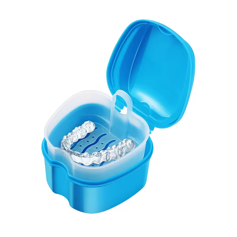 Denture Bath Box False Tooth Case Braces Orthodontic Retainer Case With Hanging Net Container Cleaning False Teeth Storage Box