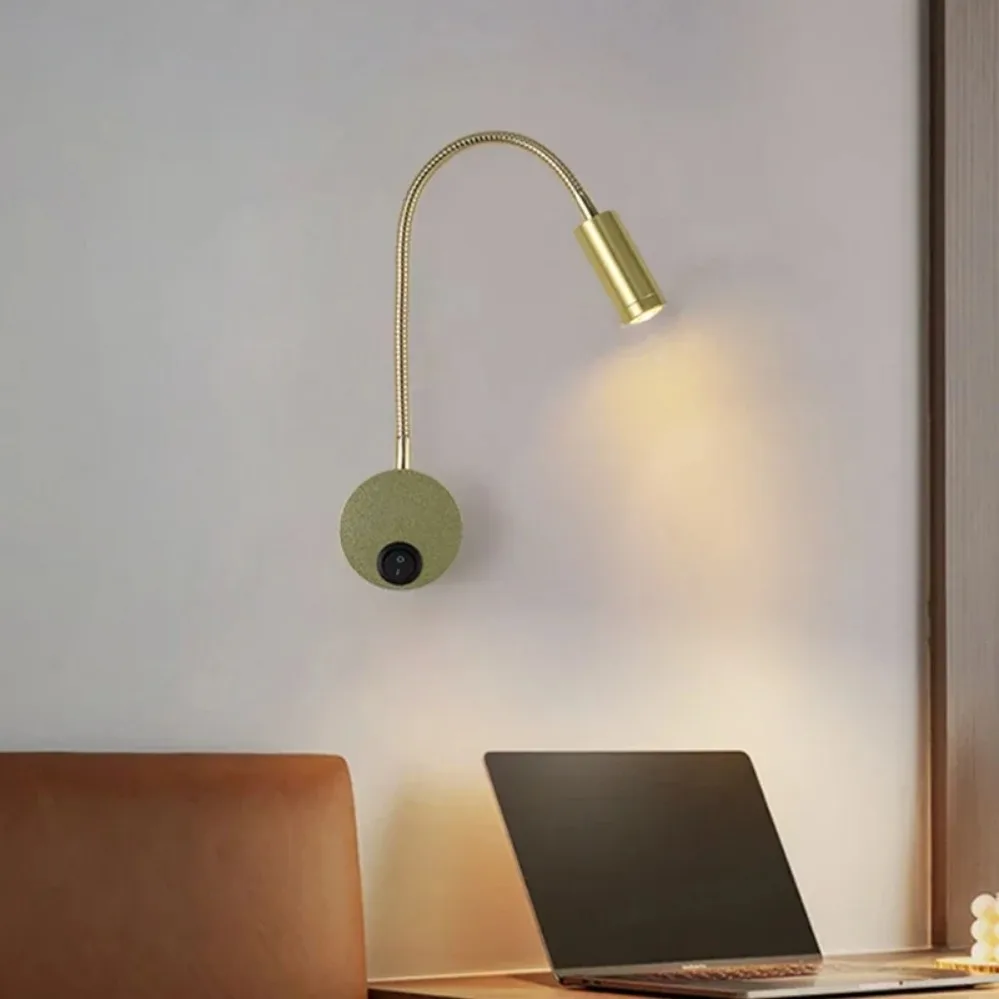 LED Gooseneck Reading Wall Lamp 3W With Switch Flexible Adjustable Working Study Wall Mounted Bedroom Bedside Night Light