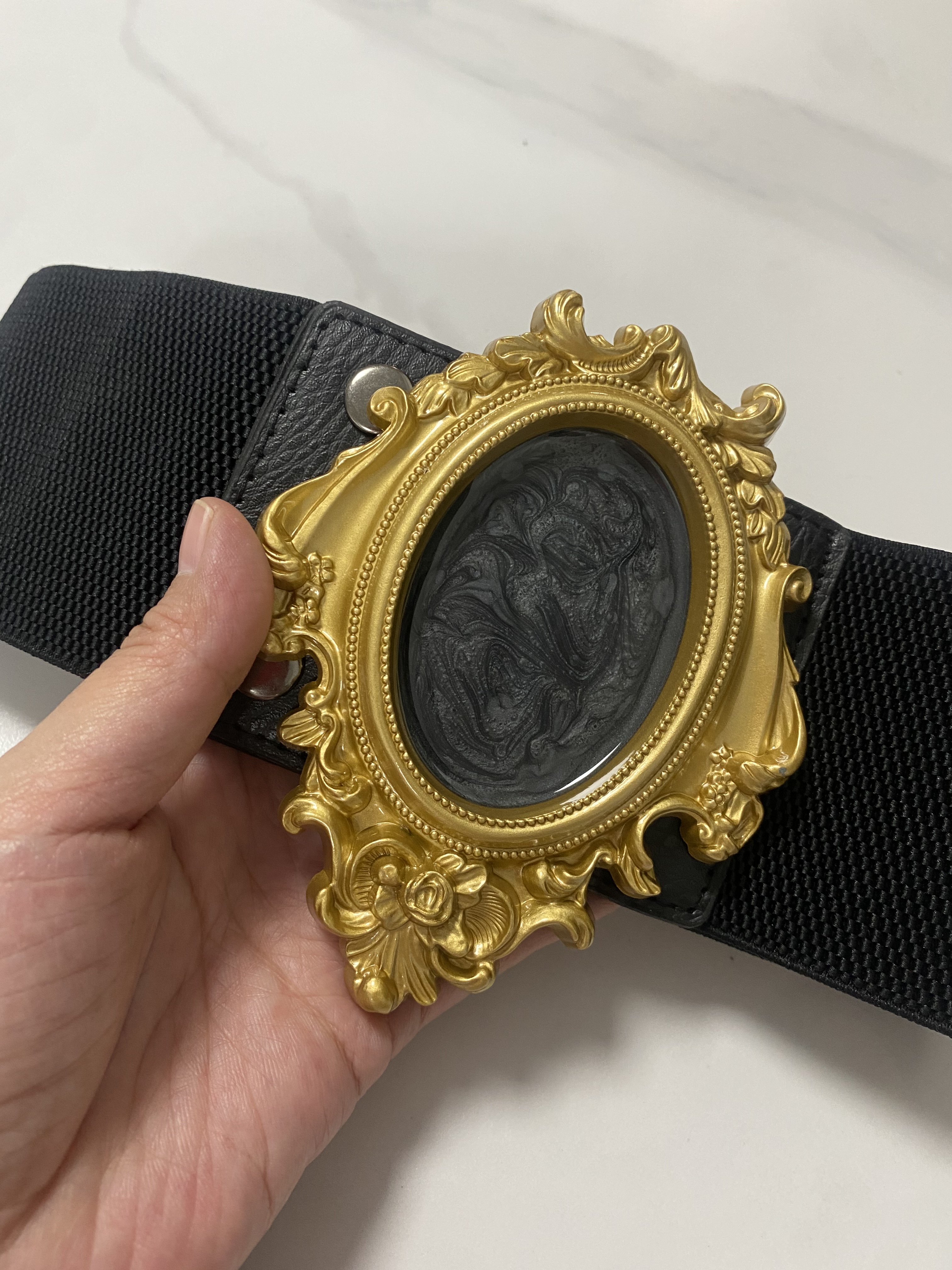 여성용 빈티지 골드 버클 탄성 커머번들, 여성용 원피스 코르셋, 허리띠 벨트 장식, 와이드 벨트, R2601 런웨이 패션