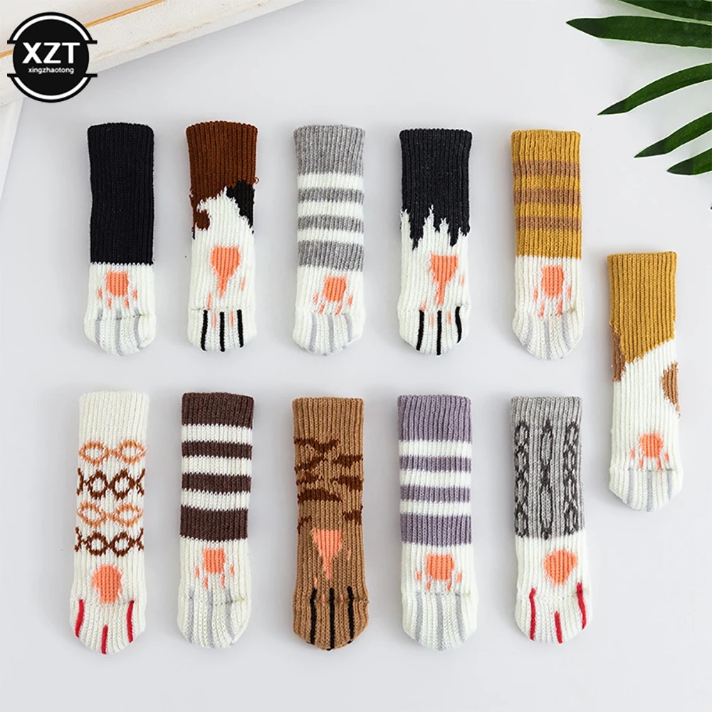 4 ชิ้นถักถุงเท้าโต๊ะเก้าอี้ขา Non - slip Mat Protector ฝาครอบ Cat Claw เท้า Pad Mute สวมใส่ home mat