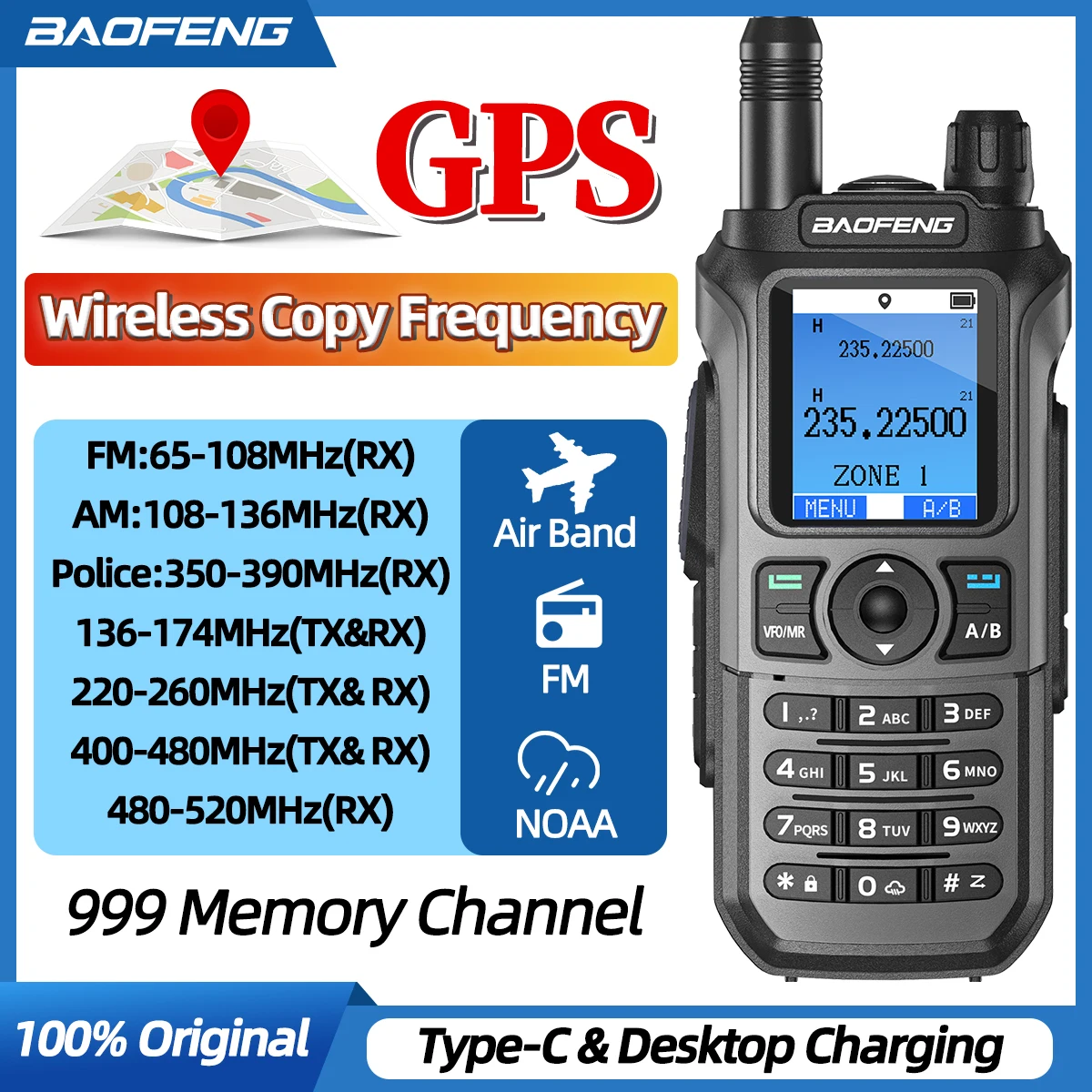 Baofeng UV-21 GPS Walkie Talkie Long Range Mutli-Band Wireless Copy Frequency Typ-C Ladegerät Upgrade UV-17 PRO GPS für Wandern