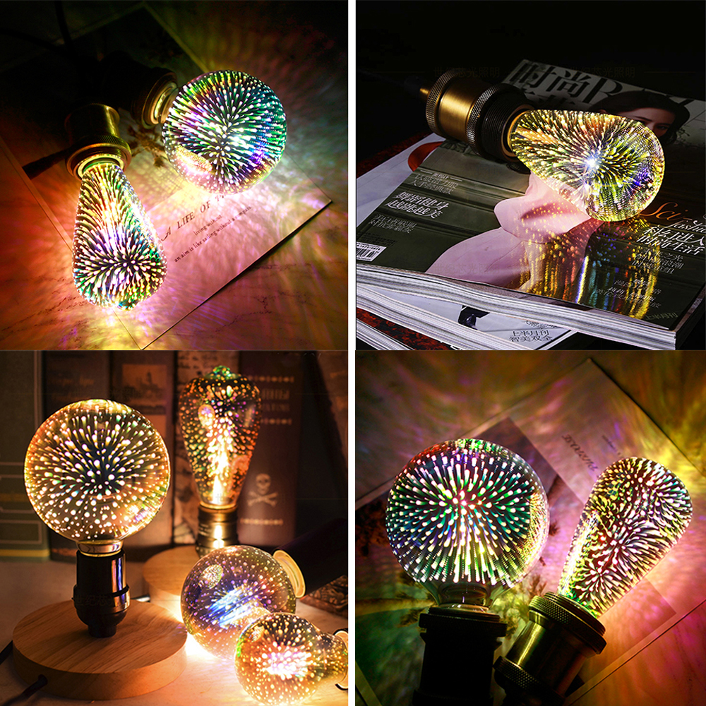 3D 다채로운 장식 LED 전구 E27 레트로 램프 빈티지 에디슨 LED 전구 ST64 A60 G80 G95 G125 하트 크리스마스 야간 조명