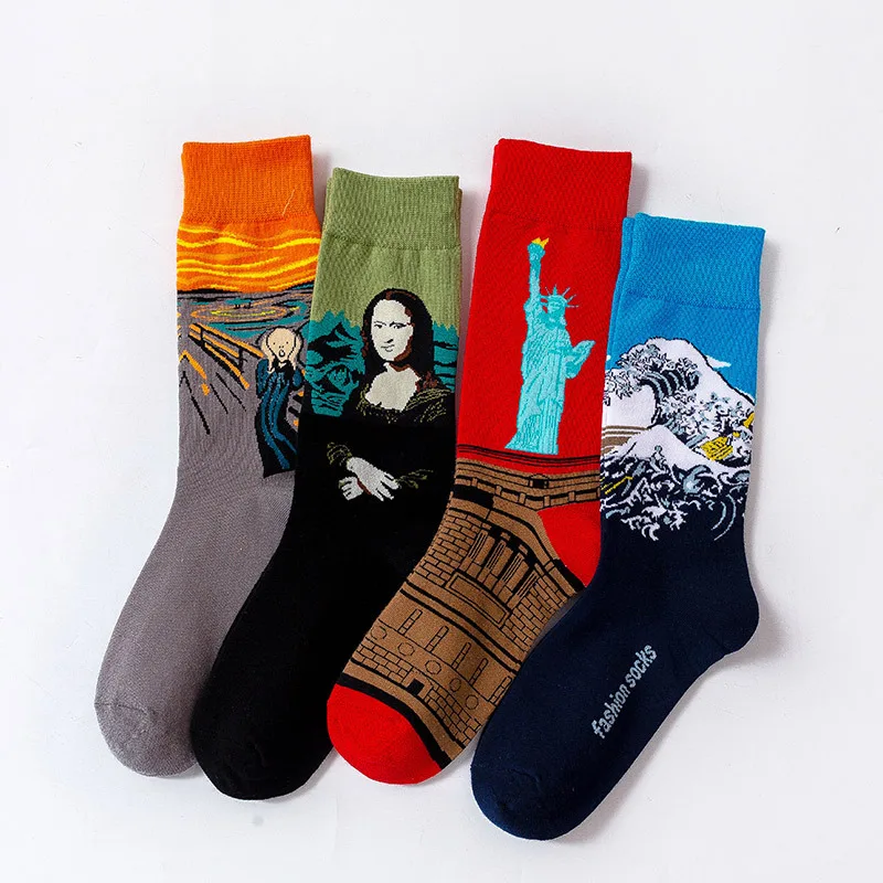 Caliente Dropshipping Otoño Invierno Retro mujeres nuevo arte Van Gogh Mural mundialmente famoso pintura al óleo serie hombres calcetines divertidos