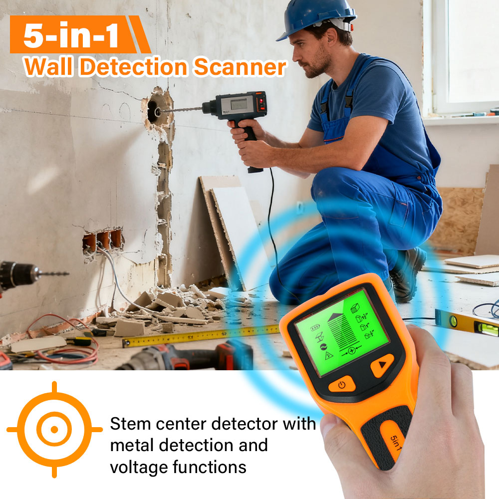 New 5-in-1 Wall Detector Handheld Screw Column Detector Live AC Cable Detector, Cable, PVC Water Pipe Metal Detector