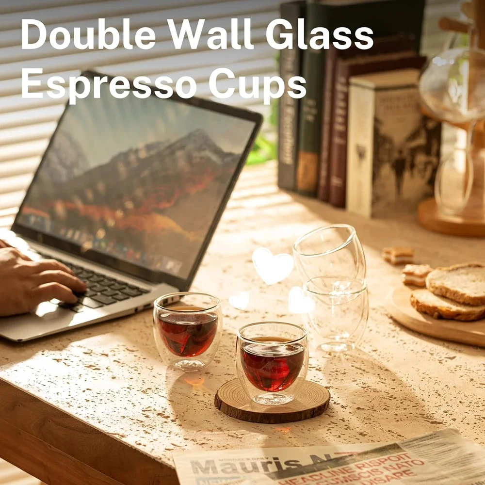 6 Stück doppelwandige Glastasse, 80 ml, niedliche Tassen, Kaffeetassen, Trinkgläser für Getränke, personalisierte Tasse, Bier, Teetassen-Set
