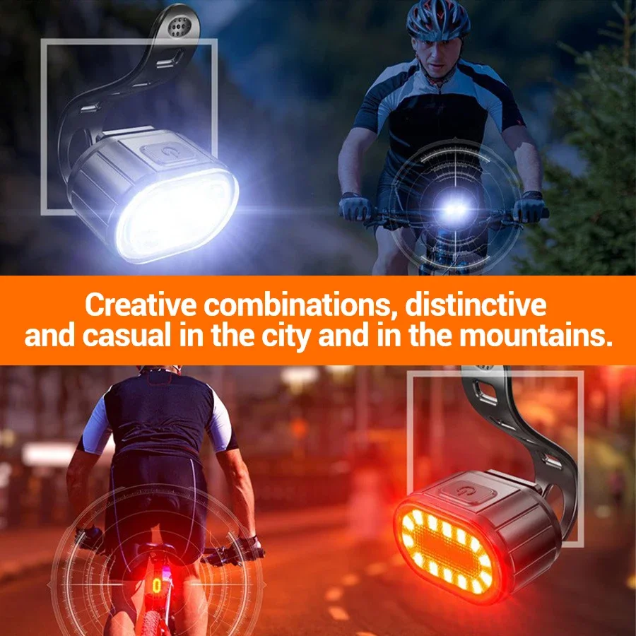Bicycle Front & Rear Light Set Rechargeable LED Headlight Taillight Portable Floodlight for Mountain Road Biking Night Riding