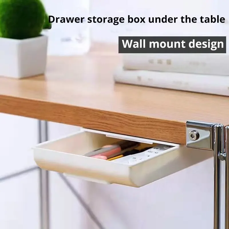 1PCS White SelfAdhesive Storage Drawer Box Makeup Pencil Tray Desk Hidden Under Stand Self-adhesive Under-drawer Storage Box New