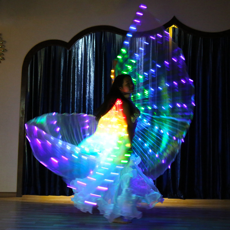 Alas de baile con luz electrónica Led de arcoíris, trajes de danza del vientre, espectáculo de fiesta, Ropa de baile Isis, luces fluorescentes, ala Isis para niños