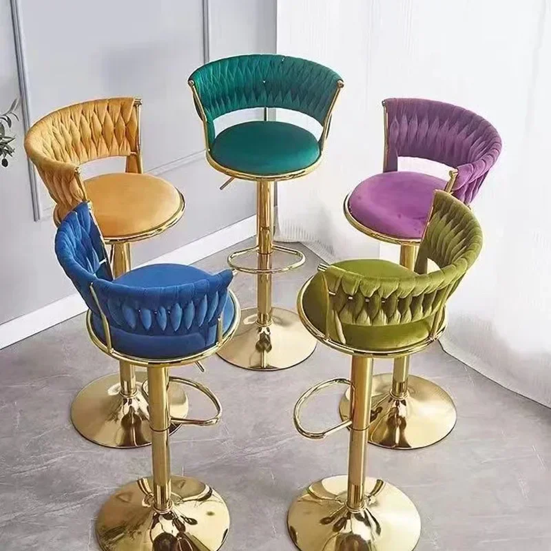 Silla de Bar para el hogar con elevación y rotación, taburete de bar de barbería, silla ajustable en altura, taburete de Bar de lujo, bancos altos para desayuno, muebles