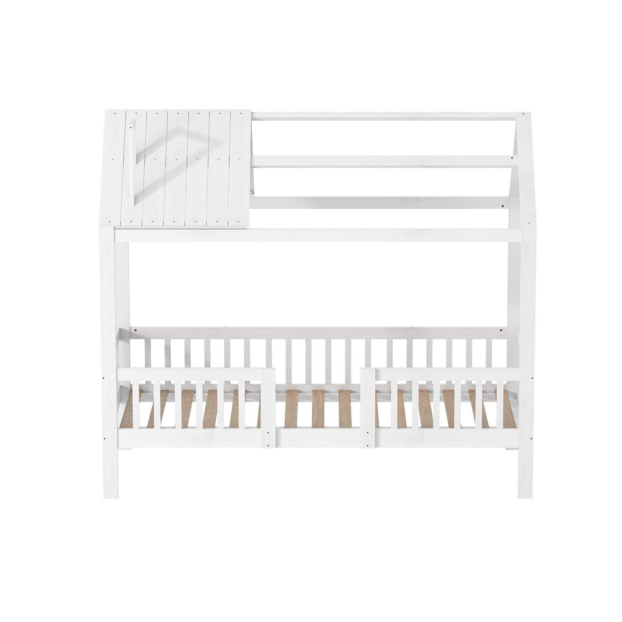 Cama de berço Lazyspace 90x200cm, cama infantil com grade protetora proteção contra quedas, estrutura de cama de solteiro de madeira, sem colchão