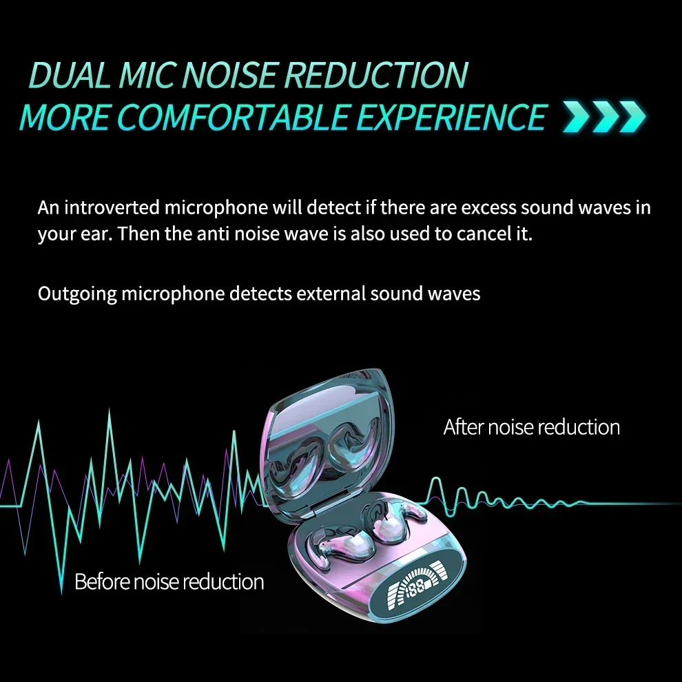 Fone de ouvido sem fio Bluetooth com microfone para telefone, fone de ouvido estéreo invisível, fones de ouvido à prova d'água IPX5