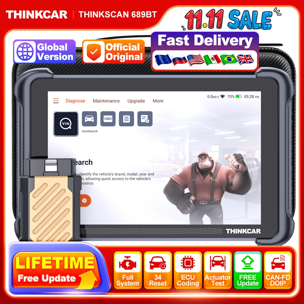 THINKCAR THINKSCAN 689BT пожизненный автоматический сканер, профессия 34, сброс кодирования ЭБУ, двунаправленный DOIP OBD2, инструменты для диагностики автомобиля